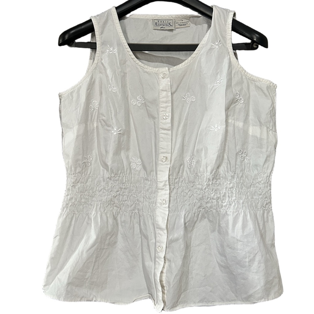 Basic Editions White Button-Up sleeveless blouse Size XL